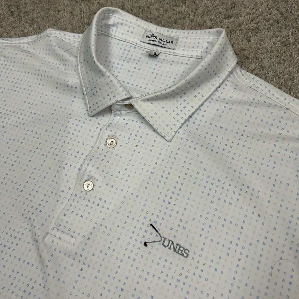 Peter Millar Summer Comfort Polo Shirt Mens XL Word Search Golf Performance